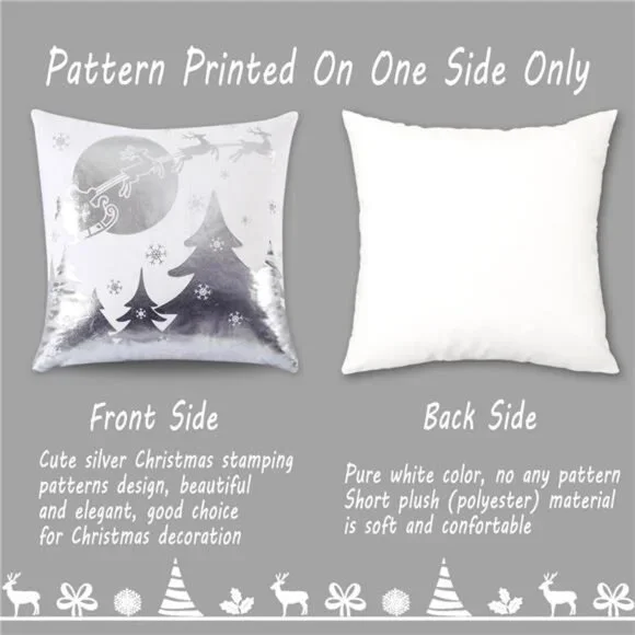Set of 4, Christmas Decorations Silver and White Christmas Pillow Covers 18x18" - Picture 6 of 9